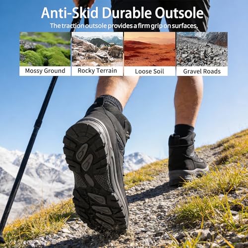 HARENCE Mens Waterproof Hiking Boots Comfortable Outdoor Walking Trail Boot Non Slip Mid Ankle Trekking Shoes