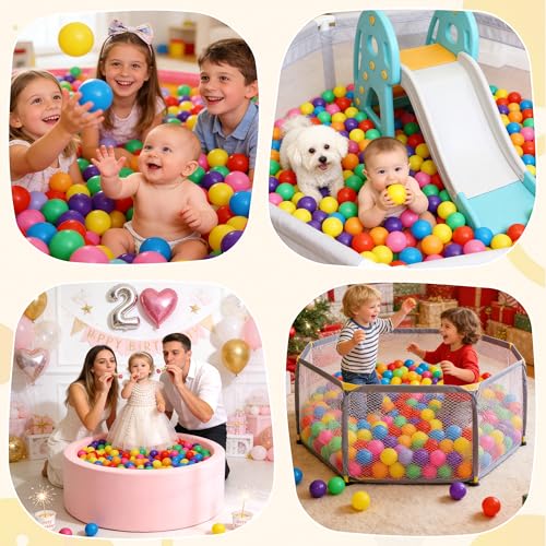Hovenlay Ball Pit Balls Phthalate Free BPA Free Crush Proof Plastic - 7 Bright Colors in Reusable Play Toys for Kids with ...