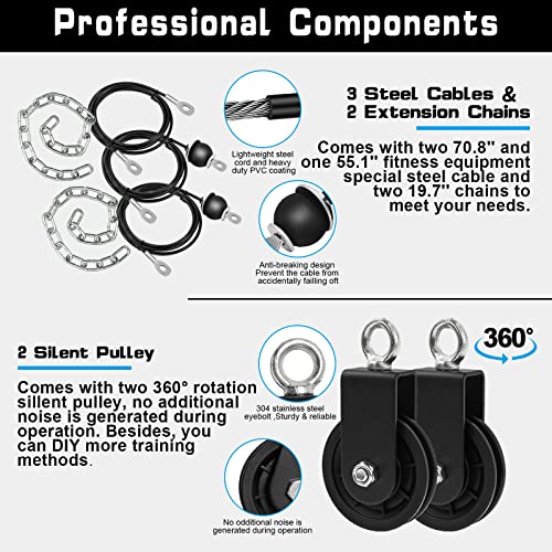 SERTT Weight Cable Pulley System Gym, Upgraded Cable Pulley Attachments for LAT Pull Down, Biceps Curl, Tricep, Arm Workou...