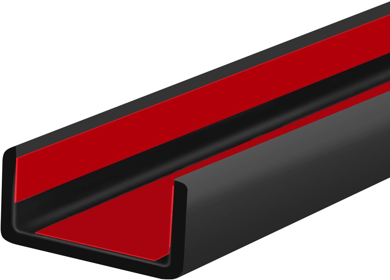 Rubber Edge Trim, 1-1/2 inch Wide U Channel Edge Trim, Big Size U Shaped Trim, Self Adhesive Edge Banding for Plywood, Woods, Doors, Shelf, Cabinet, Countertop, Length 20Ft, Black Gloss Finish