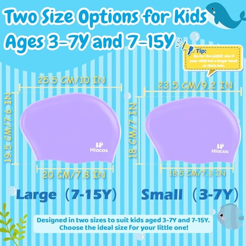 Kids Swim Cap for Girls Boys, 2 Size Silicone Swimming Cap for Long Hair, Waterproof Swim Hats for Toddlers Children Teens...