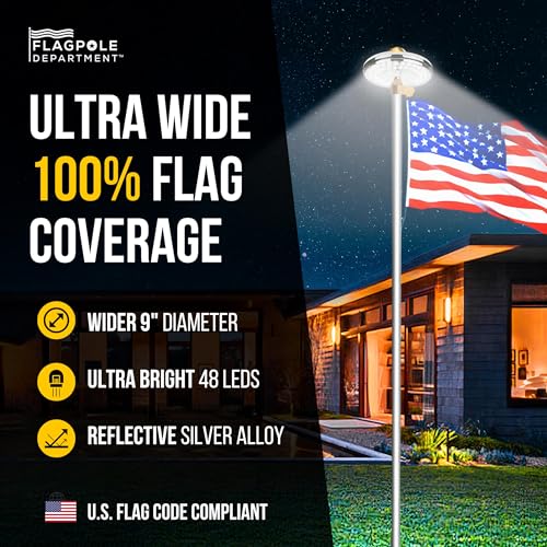 Flagpole Department Ultra Bright Solar Powered Flag Pole Light | 100% Coverage with 48 LEDs | 14-Hour Dusk to Dawn | Water...