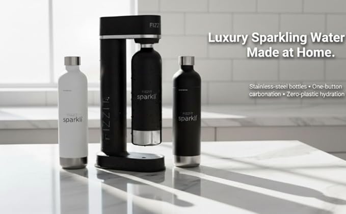 Fizzit Spärklï Carbonated Water Soda Maker with Stainless Steel Bottle Included,Dishwasher Safe (Sparkli-Black)