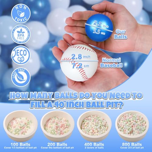 GOGOSO Ball Pit Balls for Toddler, Baby Plastic Playballs Kids Soft Pastel Pelotas Non-Toxic BPA-Free Pearl Blue+Light Blu...