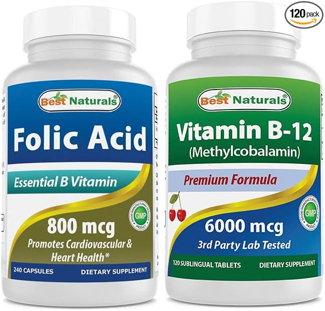 Best Naturals Folic Acid 800 mcg & Vitamin B12 6000 mcg