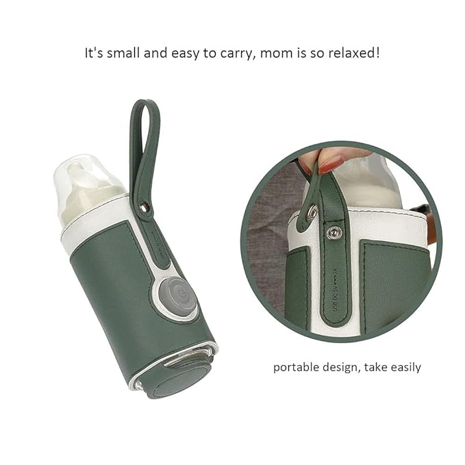 3 Temperature Adjustable Portable Baby Bottle Warmer, Portable Car Travel Bottle Warmer USB Milk Heat Keeper for Home and on The Go (Green)