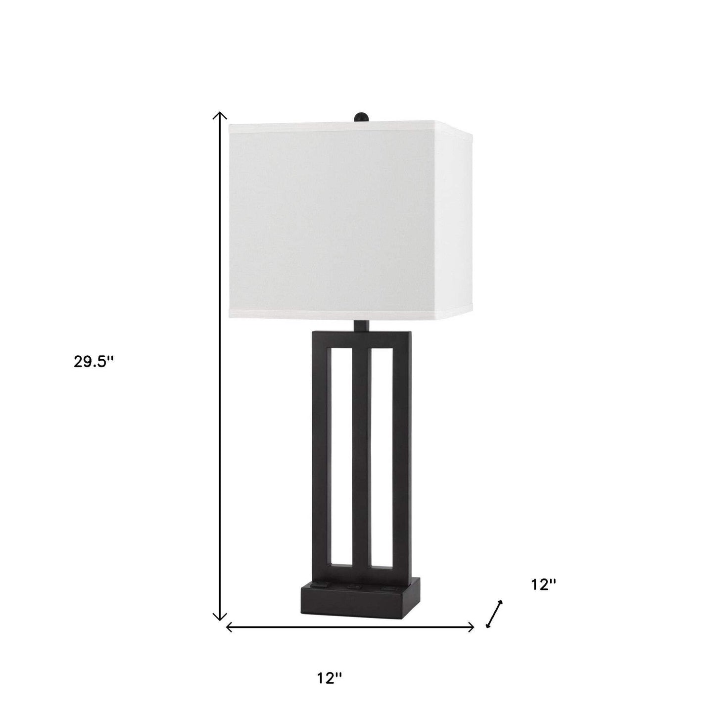 Homeroots Metal Usb Table Lamp, 30 In. With White Rectangular Shade, Model 524766, Bronze Finish
