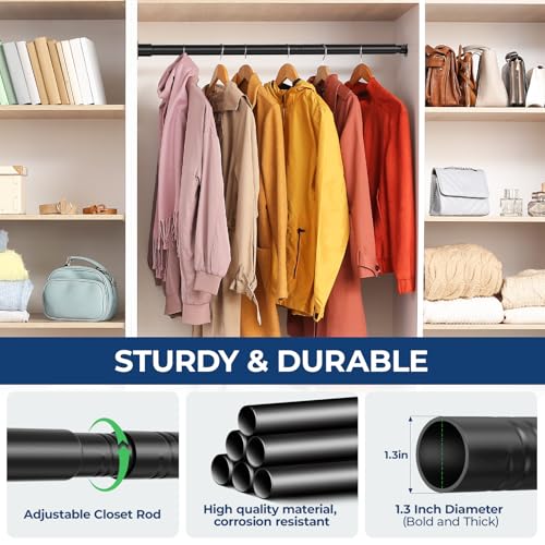 Mavivegue Closet Rod, 17 to 84 Inch Adjustable Closet Rods for Hanging Clothes, Heavy Duty Tension Rod, Black Curtain Rod,...