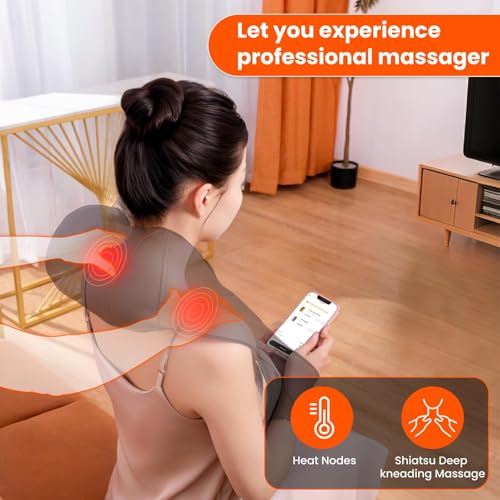 AMZPONY® Cordless Neck Massager for Pain Relief Deep Tissue, Rechargeable Shiatsu Neck and Back Massager with Heat Kneadin...