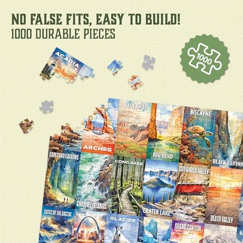 Trekking The National Parks Puzzles for Adults 1000 Pieces - Jigsaw Puzzle with No False Fits - Includes Custom Artwork fo...