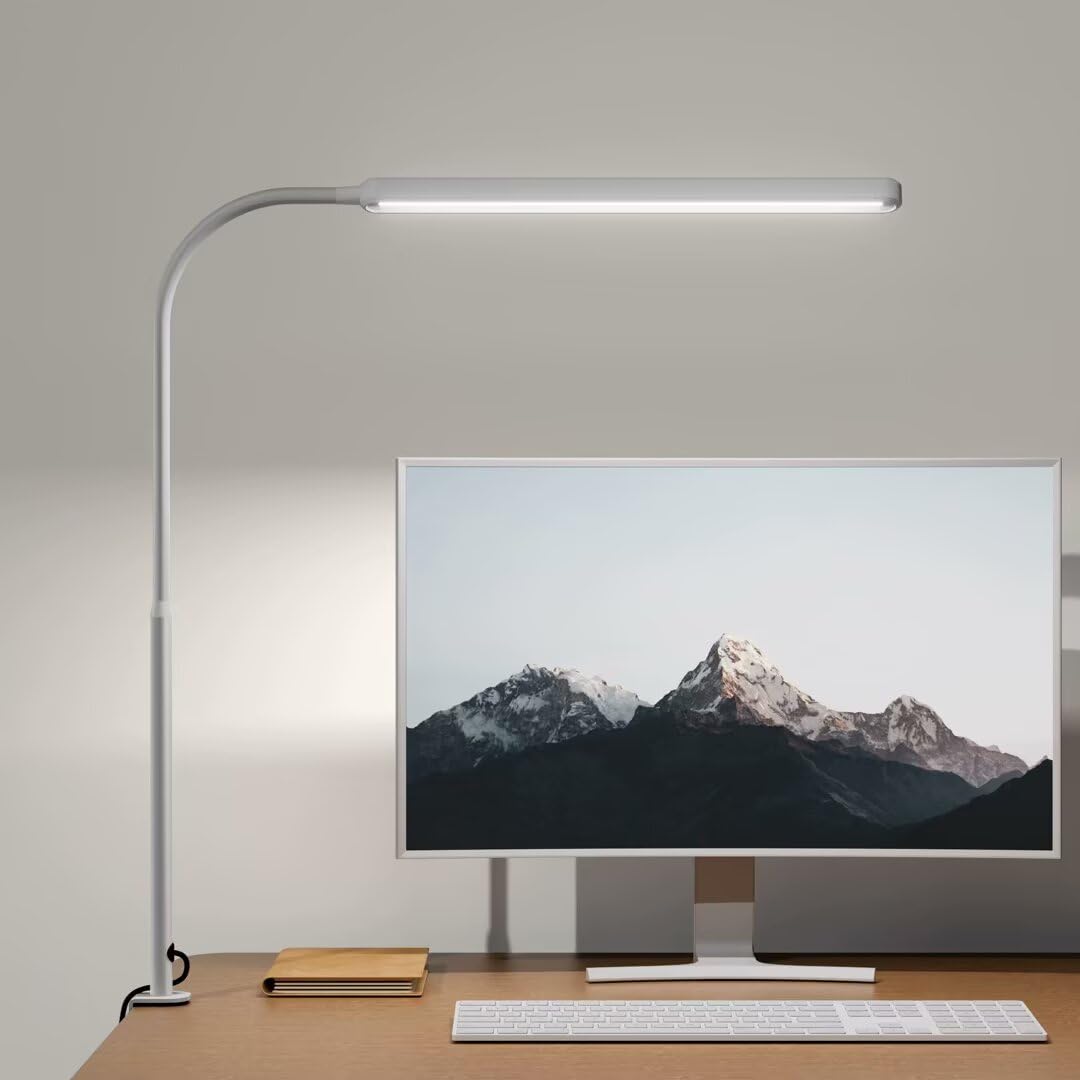 Superdanny Eye-Caring Led Desk Lamp 360?Flexible Gooseneck Work Lamp With Desk Side Clamp Touch Control 3 Light Colors Smooth Dimming Task Lighting Reading Light For Home Office College Dorm  White