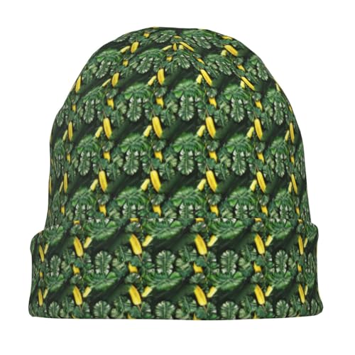 sackhg Banana and Palm Print Winter Beanie Hat Men Women Soft Lightweight Thermal Cap for Outdoor Skiing Wear Black