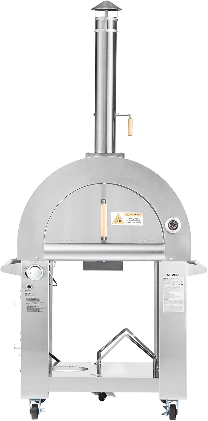 VEVOR Dual Fuel Giant Pizza Oven Outdoor, 26" Artisan Large Pizza Ovens, Pellet & Propane Gas Kiln Pizza Maker with Wheels, Pizza Stone, Multi Fuel Cooker for Camping & Backyard