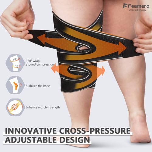 Feamero Plus Size Knee Brace for Women and Men, Innovative Cross-Pressure Adjustable Knee Support with Side Stabilizers fo...