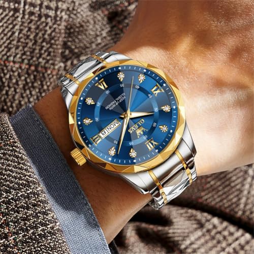 OLEVS Watches for Men Luxury Diamond Casual Large Dial Watches Stainless Steel Waterproof Business Dress Analog Luminous D...