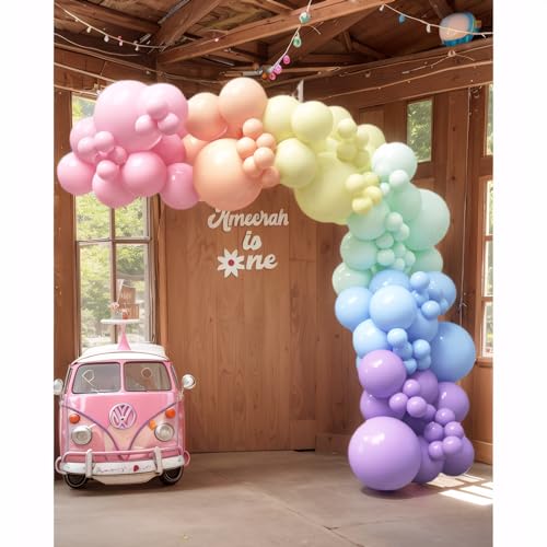 HOUSE OF PARTY 140PCS Pastel Rainbow Balloon Arch Garland Kit - Balloon Arch Kit-Birthday Balloons, Globos para Decoracion...
