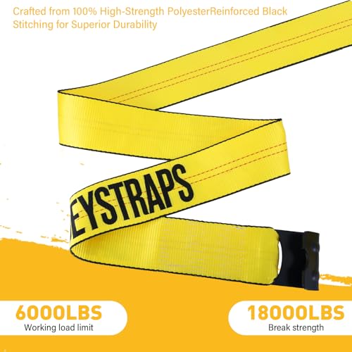 Yellow 4 Inch x 30 FT Heavy Duty Tie Down Straps - High Visibility Flatbed Trailer Straps with Flat Hooks, 6000 lbs Workin...