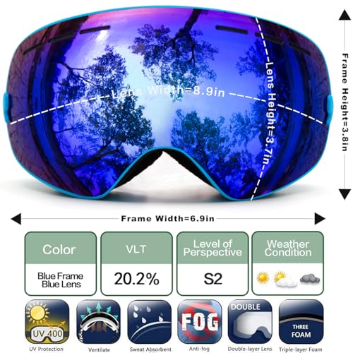 Juli Ski Goggles,Winter Snow Sports Snowboard Goggles with Anti-Fog Lens BNC