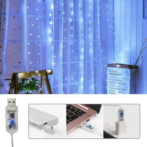 2025 New Fairy Curtain Lights for Bedroom 300LED, Christmas String Lights USB Plug in 8 Modes Wall Hanging Twinkle with Re...