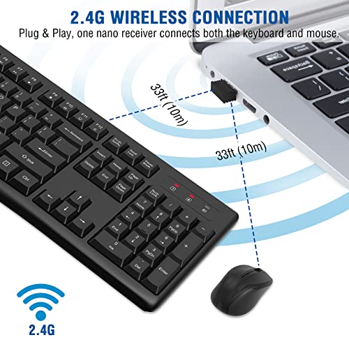Wireless Keyboard and Mouse Combo, EDJO Full-Sized 2.4GHz USB Computer Wireless Keyboard and Optical Mouse for Windows, Ma...