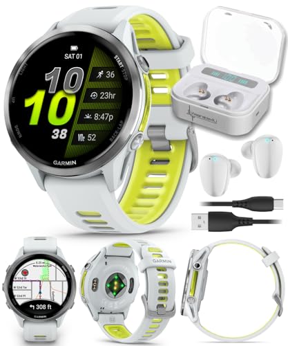 Garmin Forerunner 955, GPS Running Smartwatch, Tailored to Triathletes, Long-Lasting Battery, Whitestone with Wearable4U W...