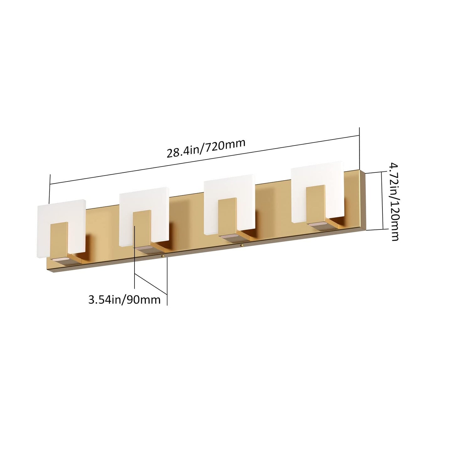 Aipsun Gold LED Bathroom Vanity Light Fixture, 4 Lights, Aluminum, Model GW-1105-4T-Gold, Modern Design, 6000K White Light