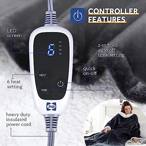 Sealy Electric Blanket Wearable with Foot Pocket, Electric Snuggle Blanket with Sleeves, Flannel & Sherpa Heating Throw wi...