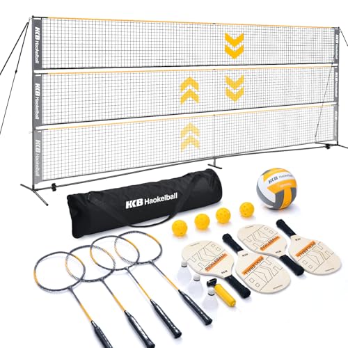 Haokelball Badminton Volleyball Pickleball Net Set, 22FT Portable All-in-One Nets System for Outdoor Beach Indoor with Adj...