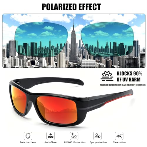 SQOQS 3Pack Polarized Sports Sunglasses for Men, Wrap Around Frame UV400 Goggles Sun Glasses for Cycling Fishing Driving