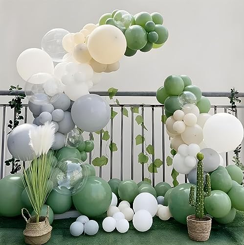 150pcs Sage Green Balloons Different Sizes Pack, 18 12 10 5 Inch Party Balloon Garland Arch Kit for Birthday Dinosaur Baby...