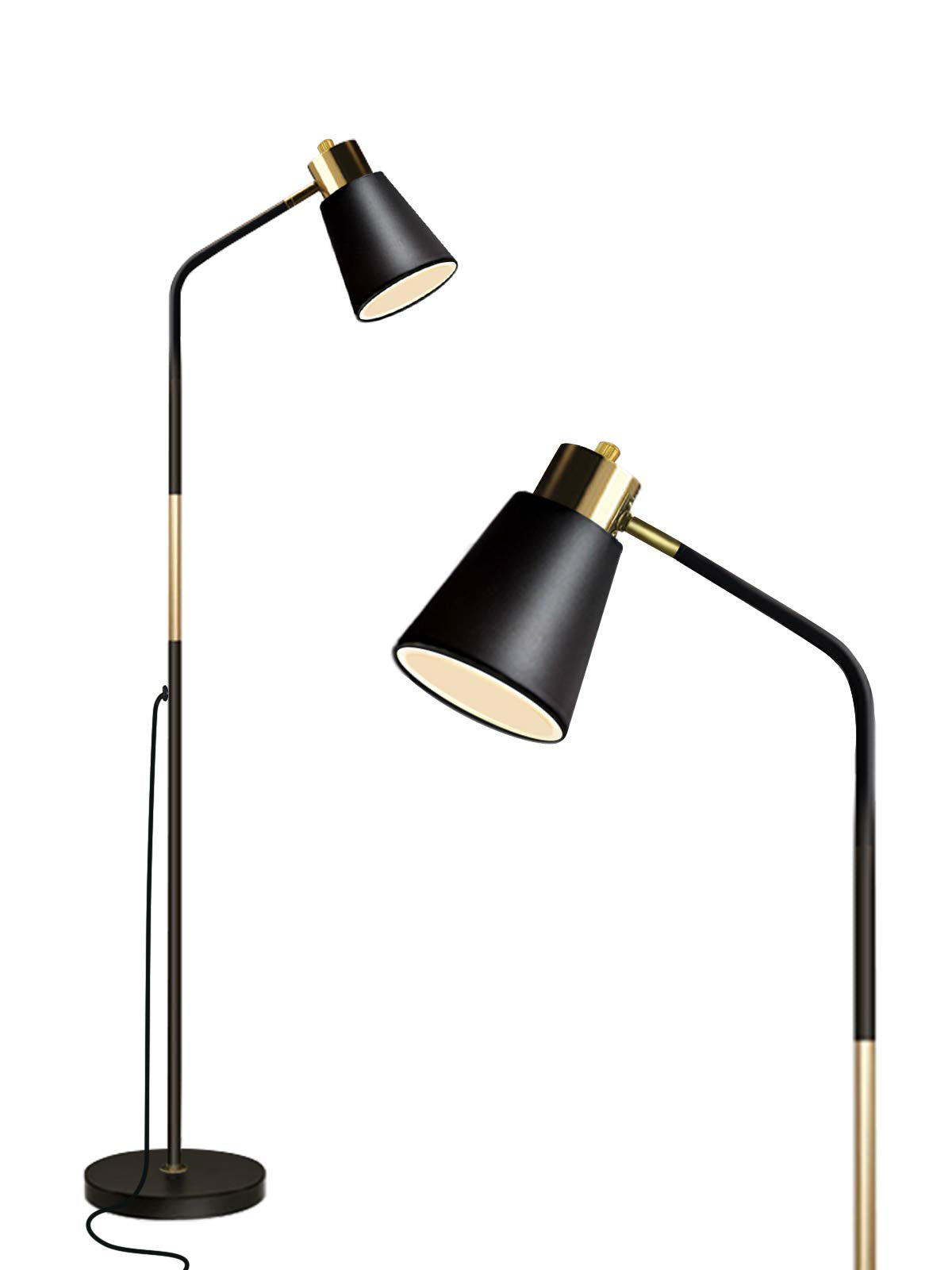 Lalisu Industrial Floor Lamp - Adjustable Metal Heads, Rustic Black Reading Light For Living Room, Bedroom & Office Décor