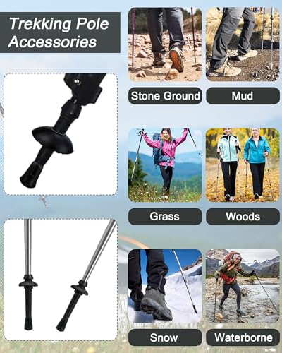 KIDOFLY 12pcs Replacement Rubber Trekking Poles Tips Sets - Universal Anti-Slip End Protectors for Trekking & Hiking Pole