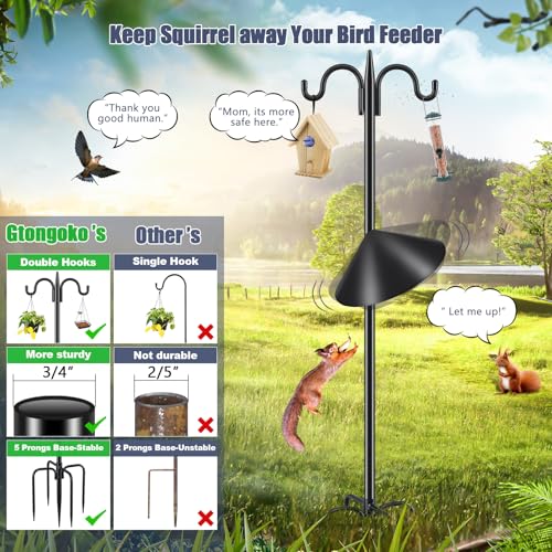 Gtongoko Bird Feeder Pole Squirrel Proof, 92 Inch Double Shepherds Hook for Outdoor with Squirrel Baffles Adjustable Heavy...