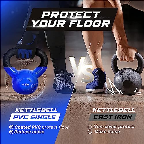 Yes4All Kettlebell, 5-100 LB Vinyl Coated Cast Iron Strength Training Kettlebells for Home Gym Exercises, Fitness, Full Bo...