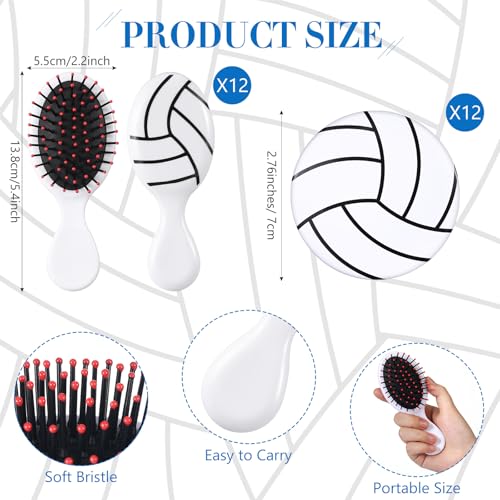 SiliFine 24 Pcs Volleyball Gifts for Team Bulk Include 12 Volleyball Air Cushion Hair Brush and 12 2.76 Inch Compact Mirro...