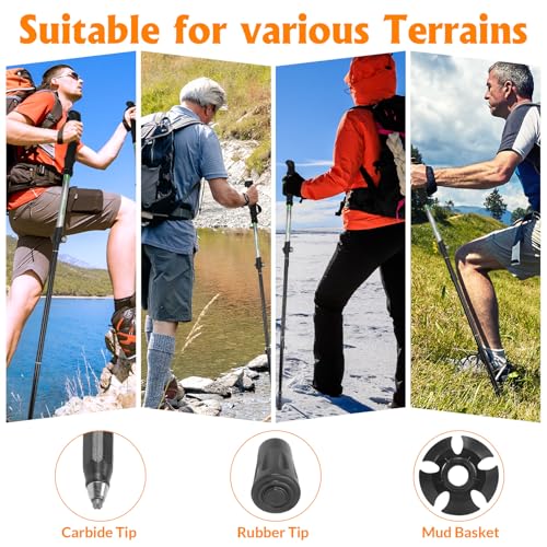 Travel Folding Trekking Hiking Pole with Carrying Case,Collapsible Cane Adjustable Walking Stick Portable Mobility Aid for...