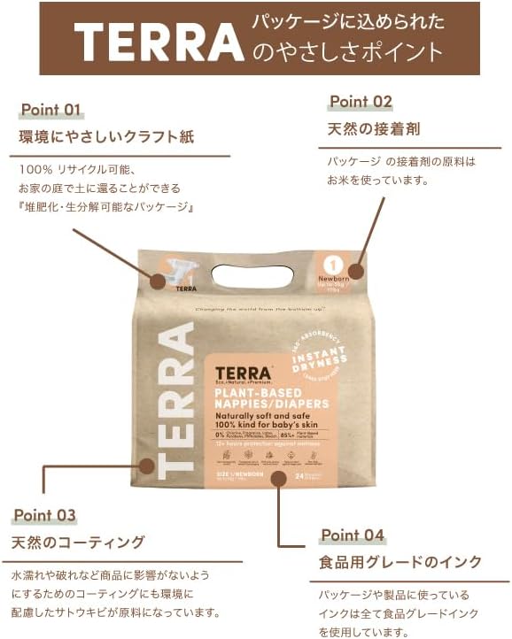 Terra Size 2 Diapers: 85% Plant-Based Diapers, Ultra-Soft & Chemical-Free for Sensitive Skin, 8-15 Pounds, 22 Count (Pack of 8)