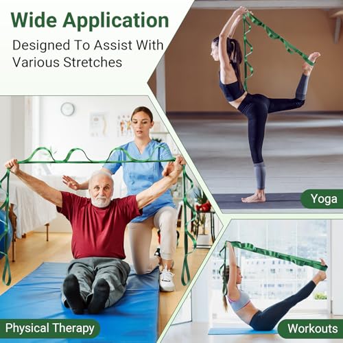 Kiemeu Stretch Strap With Loops For Physical Therapy, Yoga Straps For Stretching With Loops, Non-elastic Leg Straps For Kn...