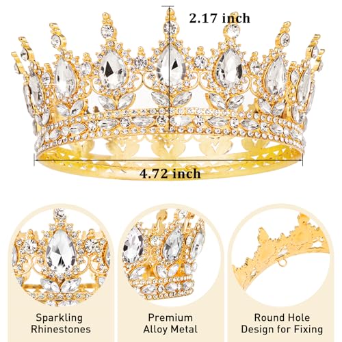 Gold Crown for Women, Crystal Queen Tiaras Headband Wedding Bridal Hair Accessories, Birthday Party Prom Cake Topper