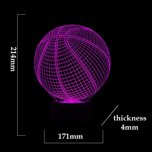 Wiscky Basketball 3D Illusion Lamp - Led Night Light For Kids, 7 Color Changing Touch Switch, Acrylic, Perfect For Sports Fans