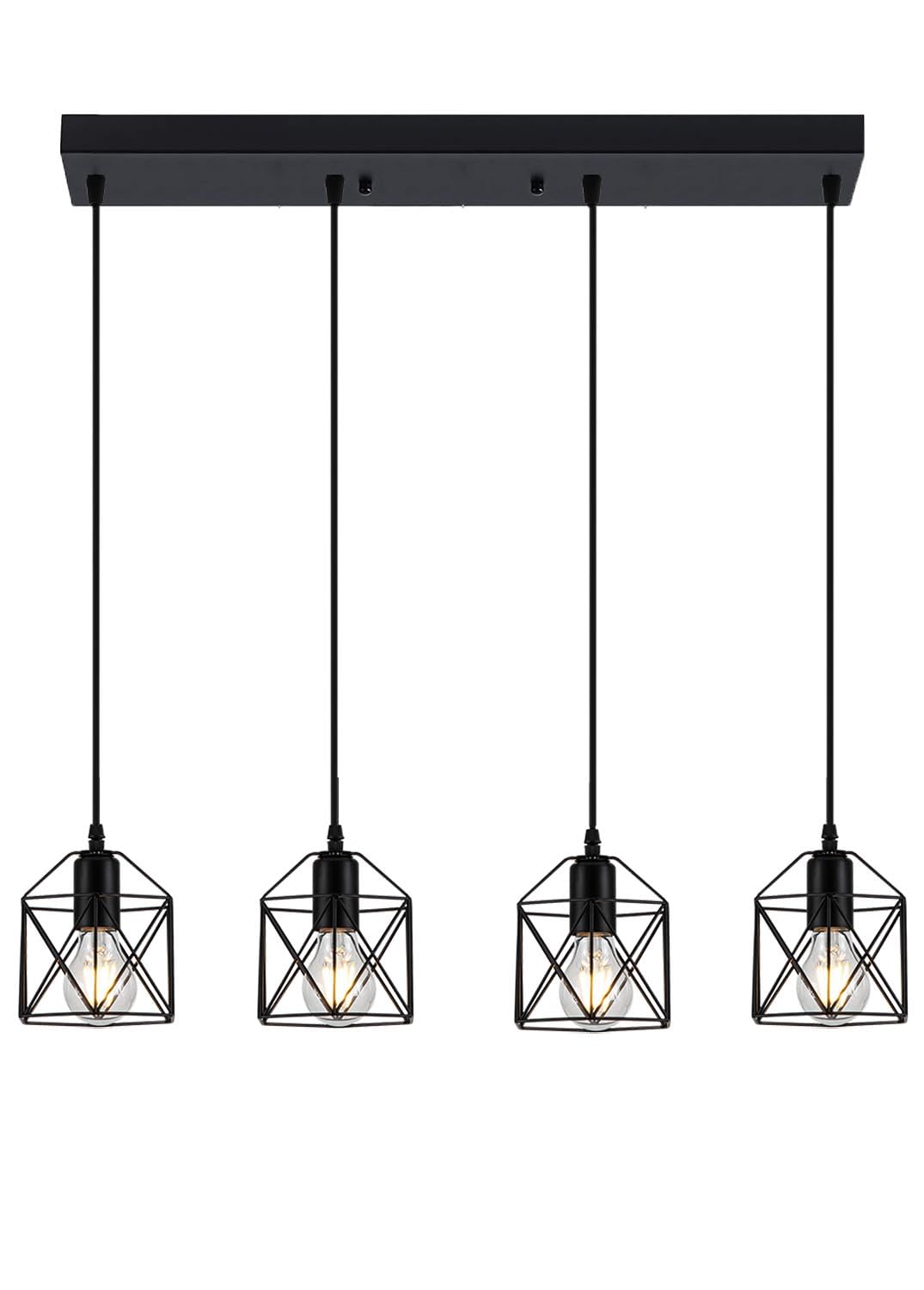 Rocunsi 4-Light Hanging Pendant Light Fixtures  Farmhouse Kitchen Island Light Fixture  Industrial Hanging Pendant Lighting For Dining Room Bedroom Hallway  Black Metal Cage Pendant Lamp  E26 Base