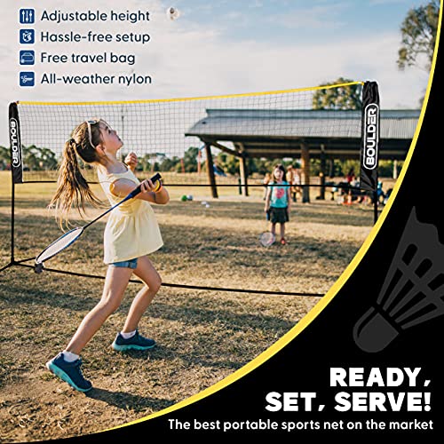Boulder Portable Badminton Pickleball Net - Foldable/Extendable Poles for Multiple Sports Heights (UP to 5 ft) - Ideal for...