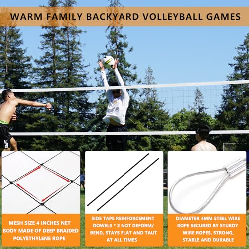 MegaNets Volleyball Net Replacement Heavy Duty Outdoor Volleyball Nets with Steel Cable, 32x3FT Professional Volleyball Ne...