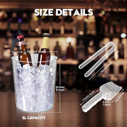 Norme 18 Pcs Plastic Ice Bucket for Parties 5L Clear Wine Bottle Chiller with Handles Round Beverage Tub with Plastic Ice ...