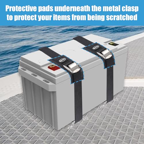 EXVITAL Battery Tie Down Strap Hold Down Kit, 1" x 48" Cooler Tie Down Kit with Non-Rusting Cam Buckle, Stainless Steel Br...