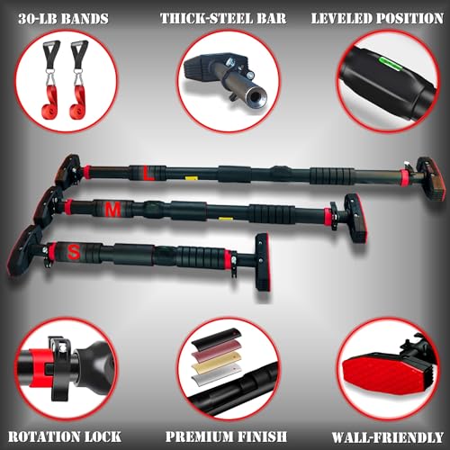 IRONSURGE Pull Up Bar for Hallway or Doorway 6-piece Set with Two Attachable Resistance Bands/Handles, Training Manuals, N...