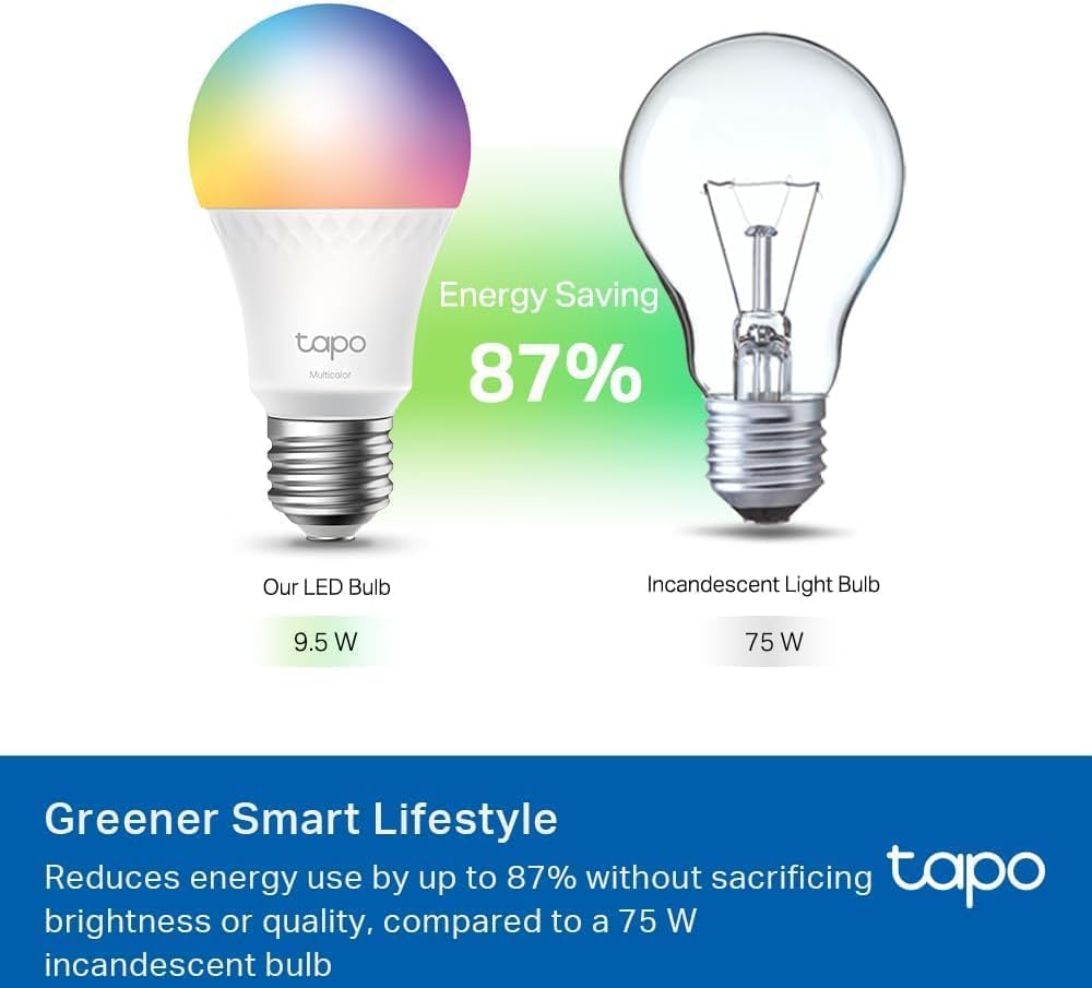 Tapo TP-Link Smart Light Bulbs, 1100 Lumens High Brightness (75W Equivalent), Matter-Certified, 16M Colors WiFi Light Bulb, Dimmable, Works w/Siri, Alexa & Google Home, A19 E26, L535E(4-Pack)