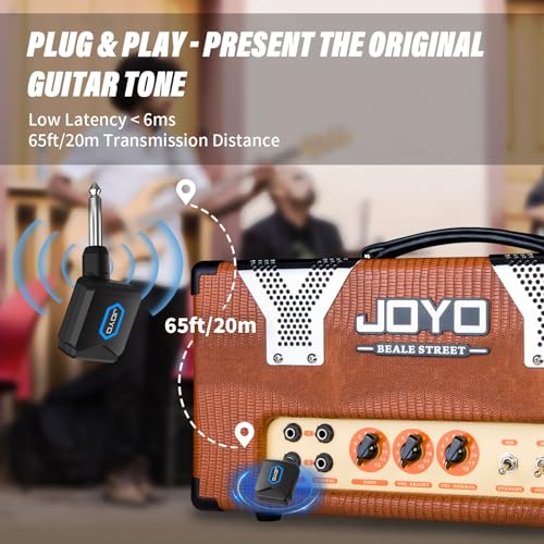 JOYO Wireless Guitar System 5.8GHz Wireless Guitar Transmitter Receiver with Charging Box 4 Signal Channel for Guitar Bass...