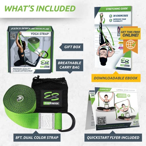 EverStretch Yoga Strap for Stretching Premium Quality 8ft. Adjustable D Ring Belt for Yoga, Pilates, Fitness and Physical ...