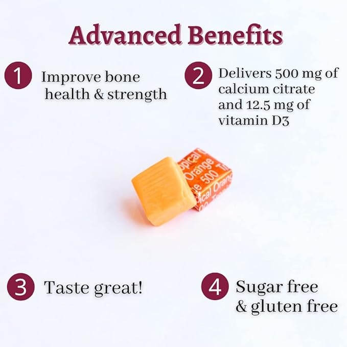Bariatric Advantage Calcium Citrate Chewy Bites 500 mg - for Bariatric Surgery Patients - Vitamin D3 - Sugar-Free Chewable Calcium Supplement - Bariatric Chews - Tropical Orange - 90 Count